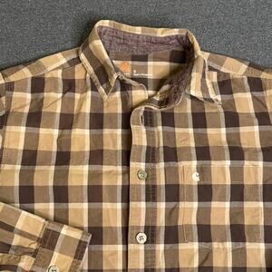 Carhartt Shirt Mens Small Brown Tan Plaid Cotton Button Up Long Sleeve Casual